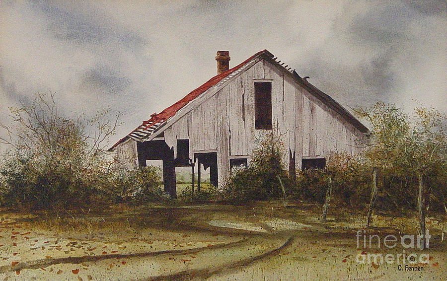 900x566 Mr. Munker's Old Barn Painting By Charles Fennen - Watercolor Barn Painting