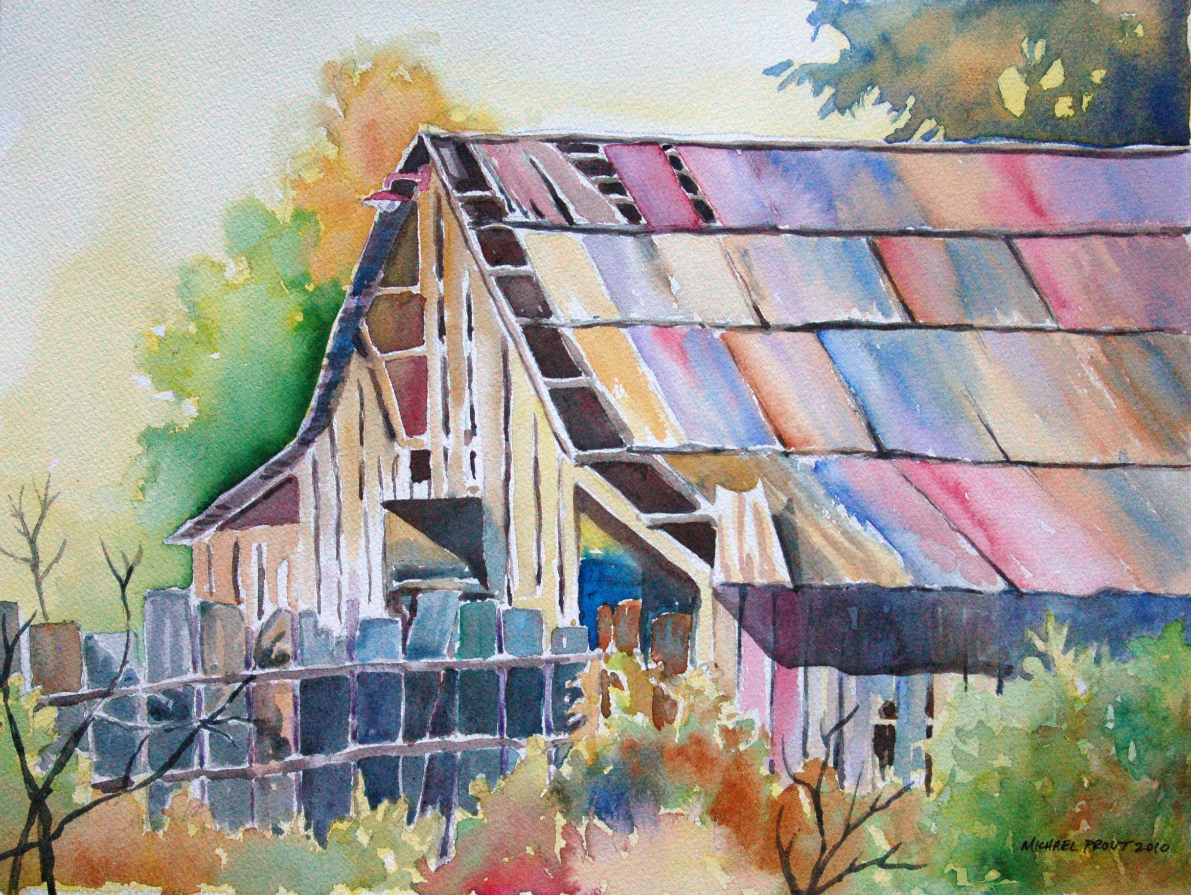 2434x1828 A Very Colorful Old Indiana Barn Painted In Watercolor Looking - Watercolor Barn Painting