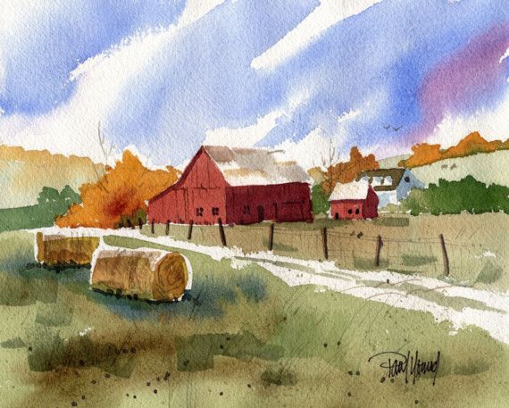 570x457 Pin By Beverly Stuck On Art Watercolor, Watercolor - Watercolor Barn Painting