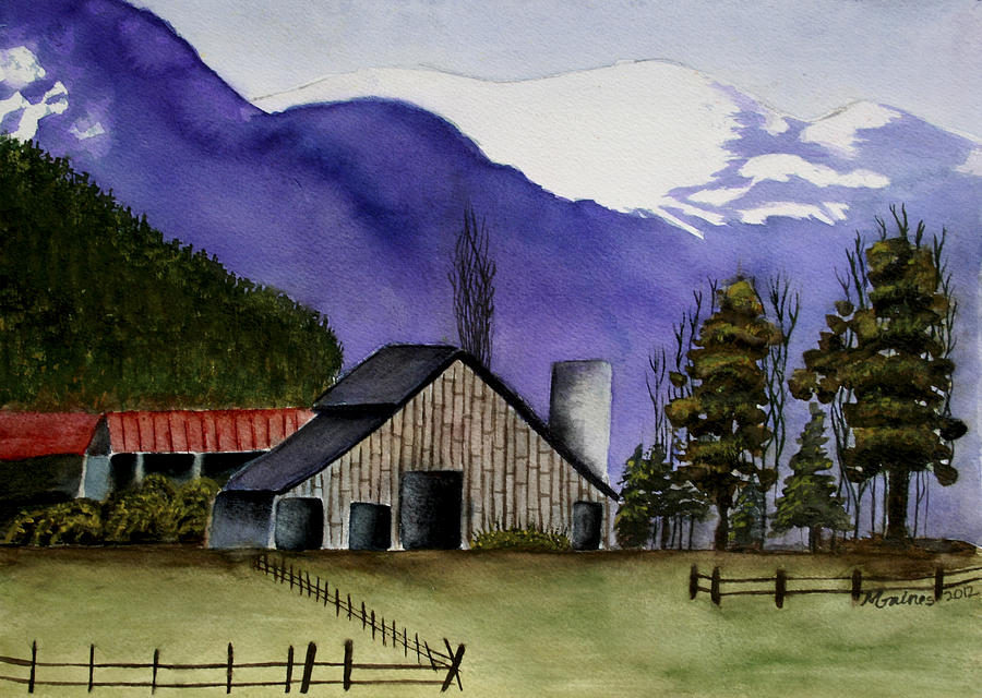 900x640 Concrete Barn Watercolor Painting By Mary Gaines - Watercolor Barn Painting