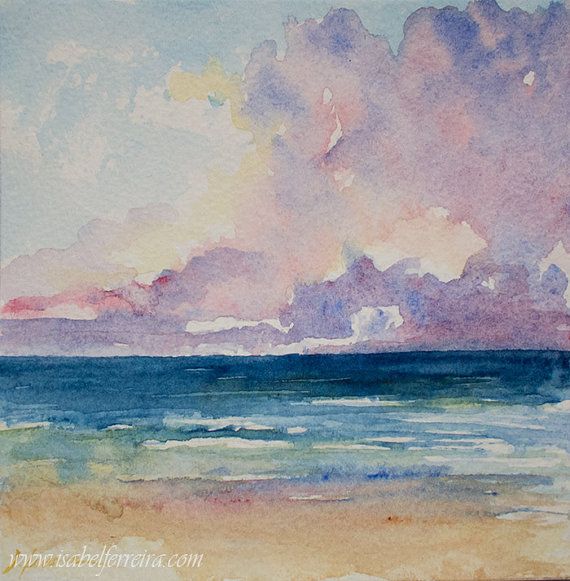 570x581 Original Watercolor Painting, Horizon, Beach Painting, Seascape - Watercolor Beach Painting