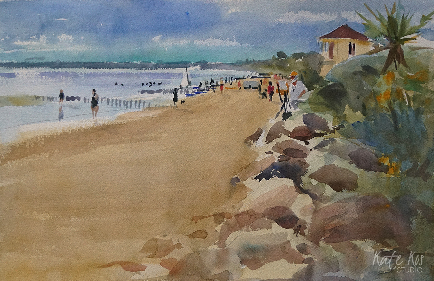 1500x972 Rosslare Strand - Watercolor Beach Painting