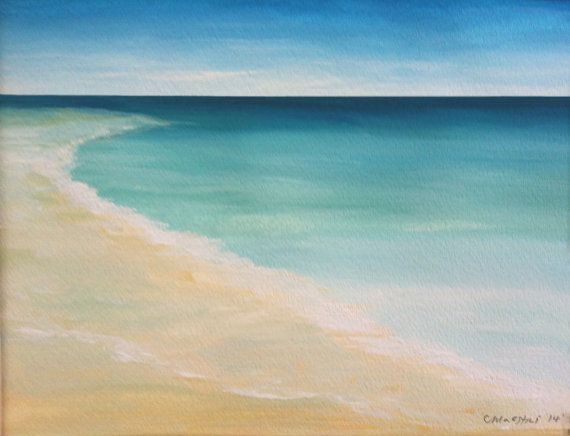 570x436 Watercolor Beach Painting Ocean Painting Framed Modern Beach Art - Watercolor Beach Painting
