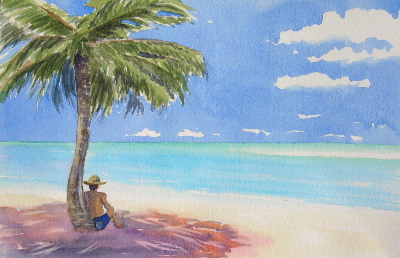 400x258 Watercolour Painting Watercolour Paintings Beach Boats - Watercolor Beach Painting