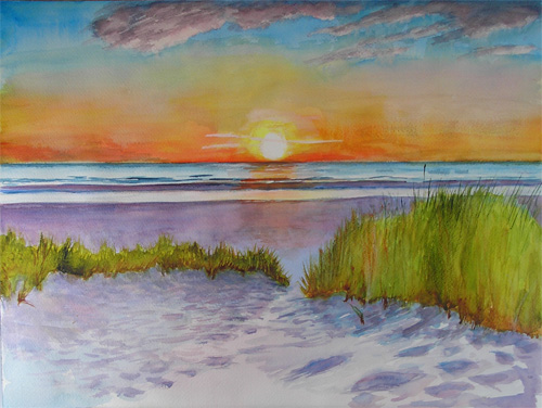 500x376 Bunny's Artwork Sunset - Watercolor Beach Painting