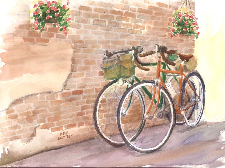879x658 Bike Date - Watercolor Bicycle Painting