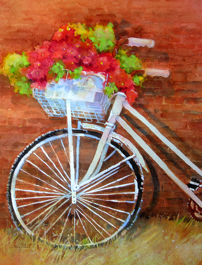 685x900 Bike Painting By Suzy Pal Powell - Watercolor Bicycle Painting
