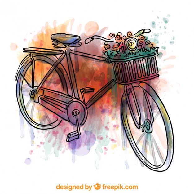 626x626 Hand Painted Bike With Watercolor Splashes Vector Premium Download - Watercolor Bicycle Painting