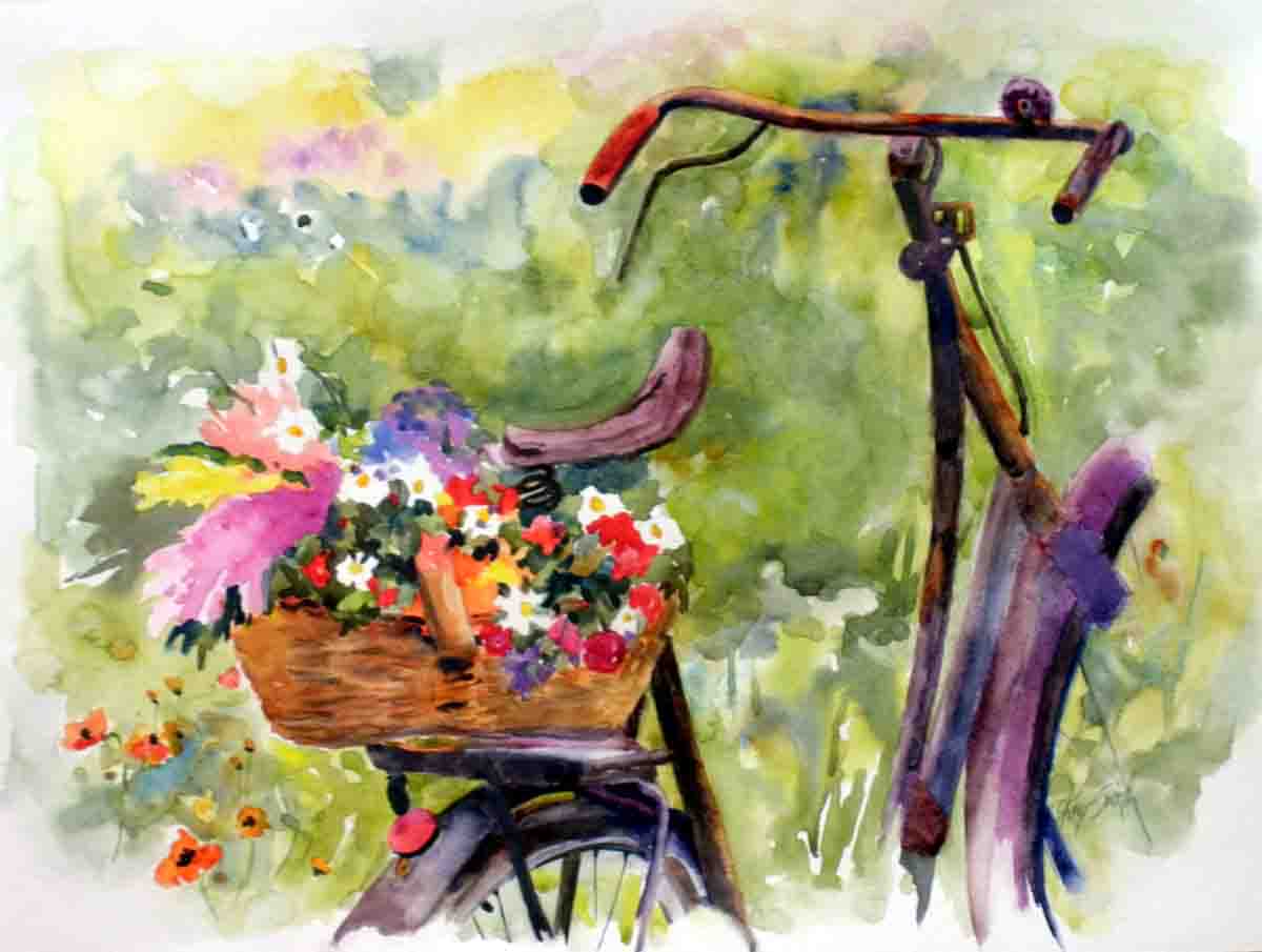 1200x905 Kaysmithbrushworks Bike Bouquet - Watercolor Bicycle Painting