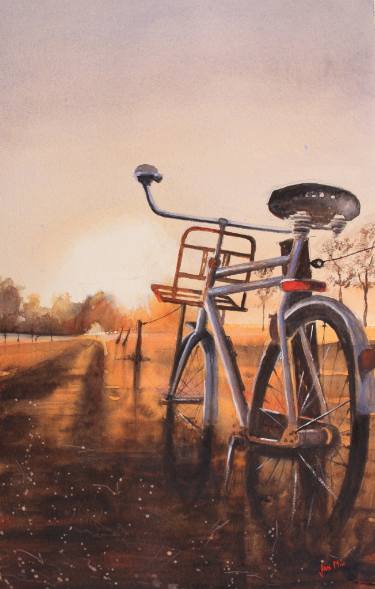 375x589 Original Fine Art Bike Watercolor Paintings For Sale Saatchi Art - Watercolor Bicycle Painting