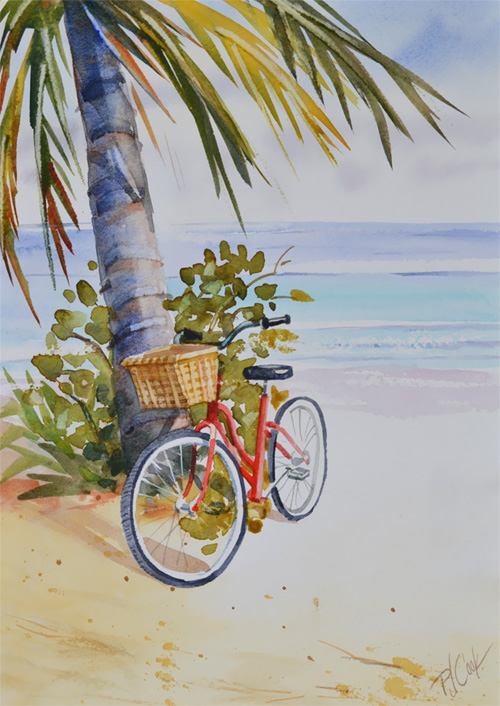 500x706 Red Bicycle - Watercolor Bicycle Painting