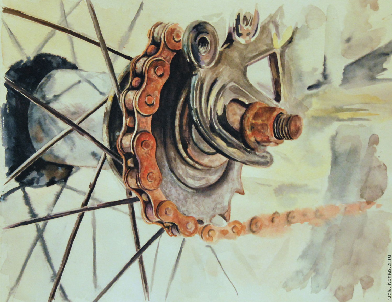 1500x1156 Rusty Bicycle Chain Watercolor Watercolor Painting Retro Bike - Watercolor Bicycle Painting