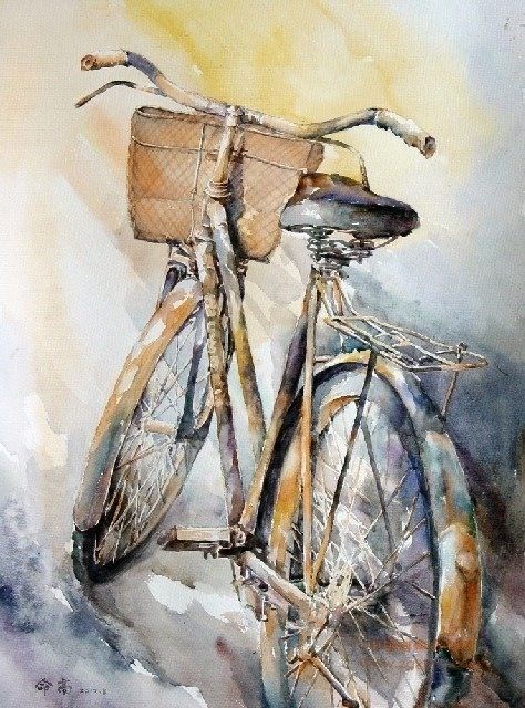 474x640 Art42 - Watercolor Bicycle Painting