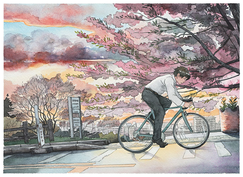 800x583 Bicycle Boy Watercolor Series Inspired By Studio Ghibli - Watercolor Bicycle Painting
