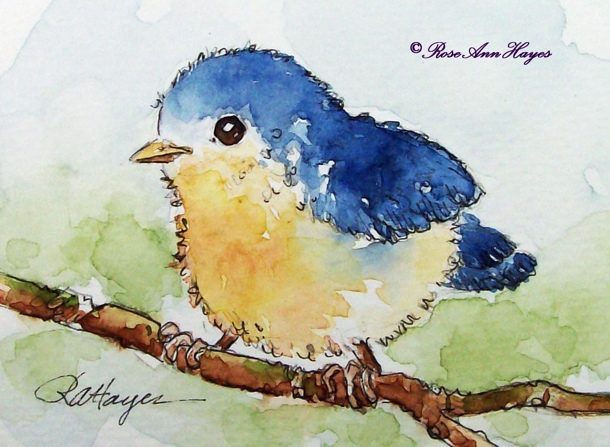 1250x916 Watercolor Paintings By Roseann Hayes Baby Bird Watercolor Painting - Watercolor Bird Painting