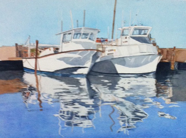 621x463 Watercolor Painting Of Boats In The Harbor - Watercolor Boat Painting