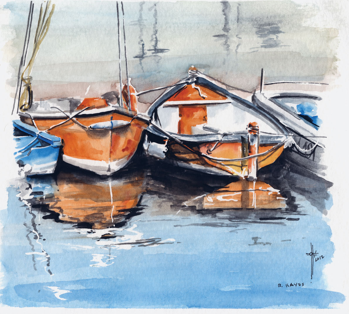 1189x1069 Orange Boats Watercolor Asmalltowndad's Weblog - Watercolor Boat Painting