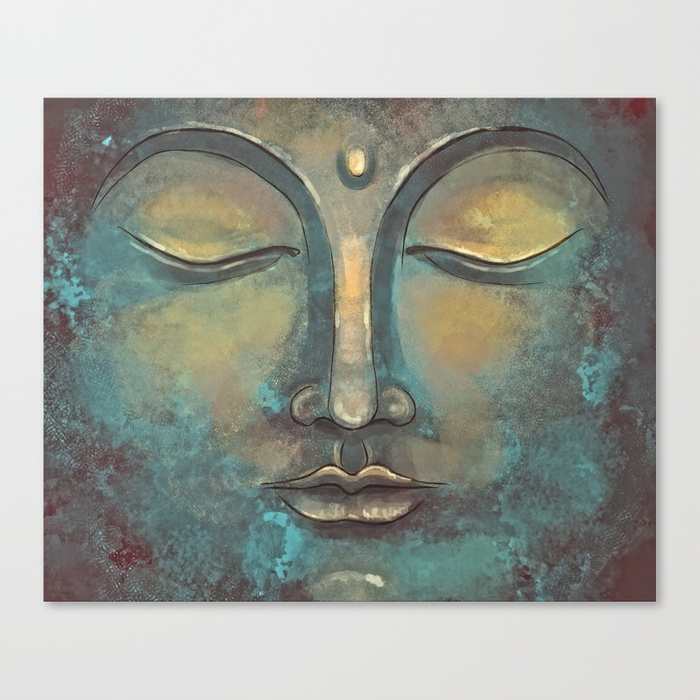 700x700 Rusty Golden Copper Buddha Face Watercolor Painting Canvas Print - Watercolor Buddha Painting