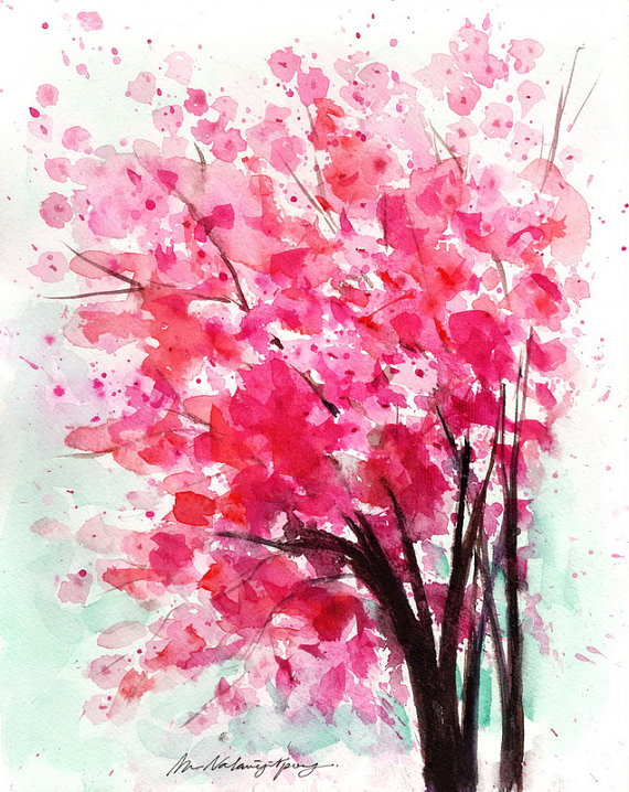 Watercolor Cherry Blossom Painting
