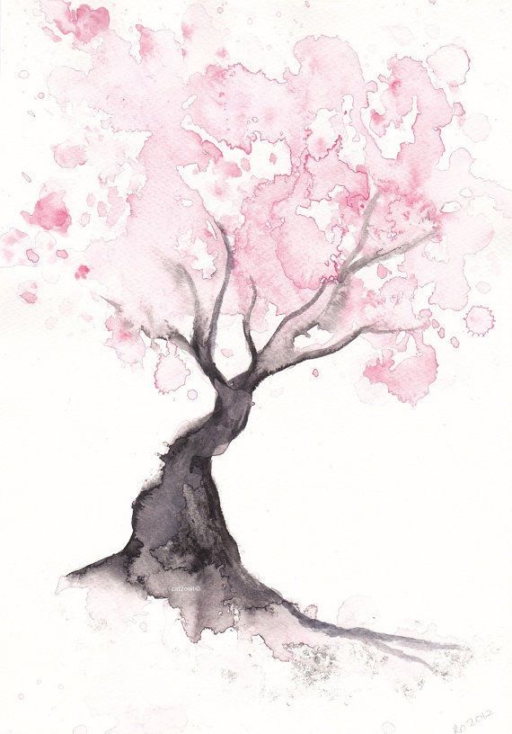 570x816 Spring Cherry Blossom Tree Home Decor Art Print Gift Bedroom Decor - Watercolor Cherry Blossom Painting