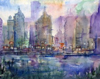 340x270 De Originales Ciudad Acuarela, Arte Acuarela, Acuarela - Watercolor City Painting