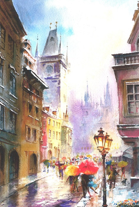 472x700 Print From Original Watercolor Painting Cityscape Art Tittled - Watercolor City Painting