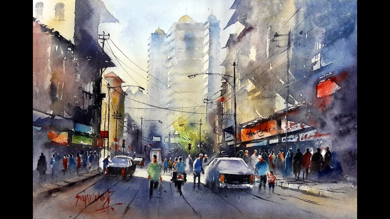 1280x720 Cityscape Watercolour Demonstration - Watercolor City Painting