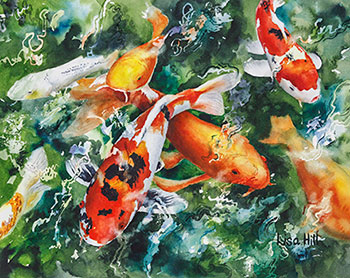 350x278 Koi In Watercolor - Watercolor Fish Painting