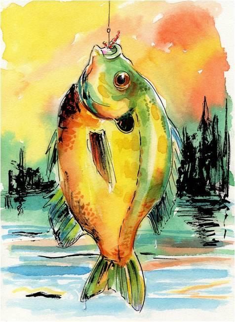 476x651 Original Fish Watercolor Art Bluegill By Barry Singer - Watercolor Fish Painting