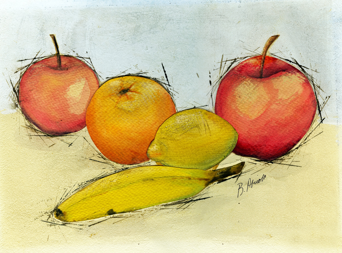 1200x887 Painting Fruit (Original Art By Robert Abriola) - Watercolor Fruit Painting