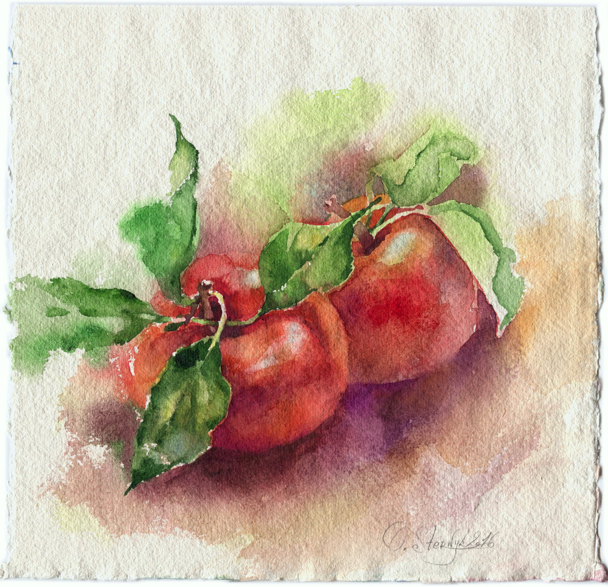 1200x1158 Watercolor Fruit Painting Red Apple Painting For Kitchen - Watercolor Fruit Painting