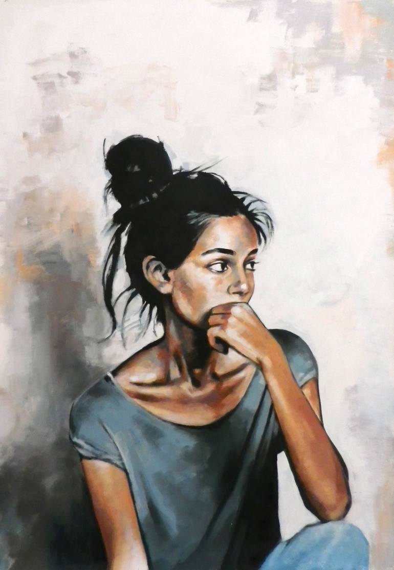 770x1114 Saatchi Art Nice Girl Looking - Watercolor Girl Painting