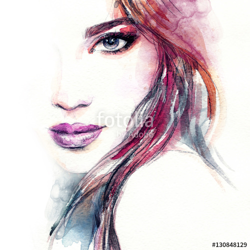 500x500 Woman Portrait. Fashion Illustration. Watercolor Painting Stock - Watercolor Girl Painting
