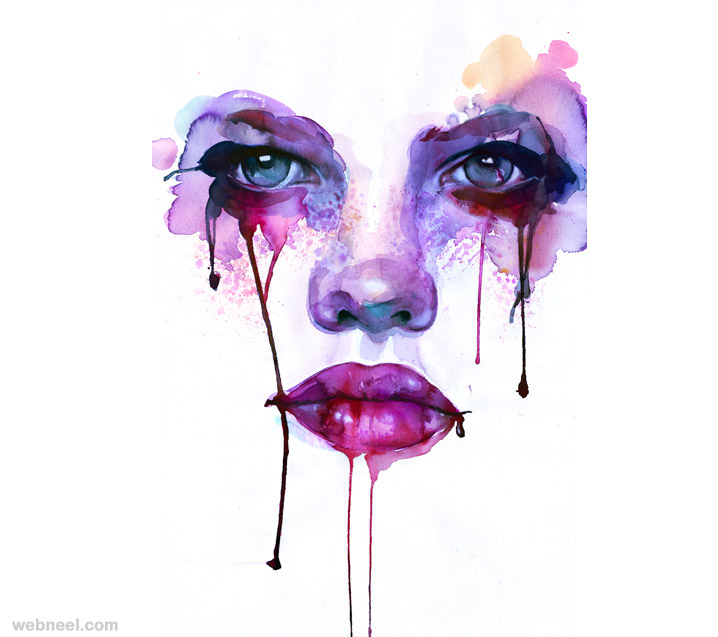 718x637 Watercolor Painting By Marion Bolognesi 11 - Watercolor Girl Painting