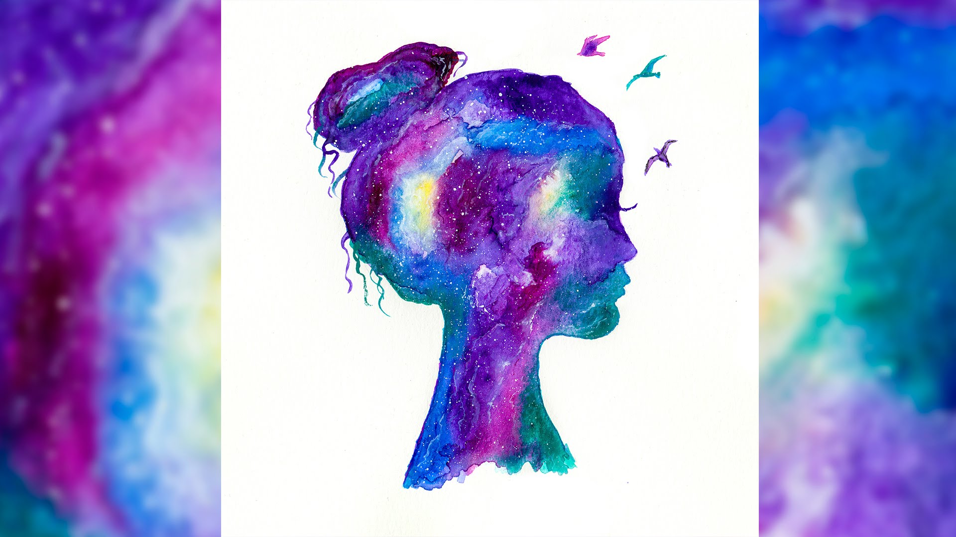 1920x1080 Galaxy Girl - Watercolor Girl Painting