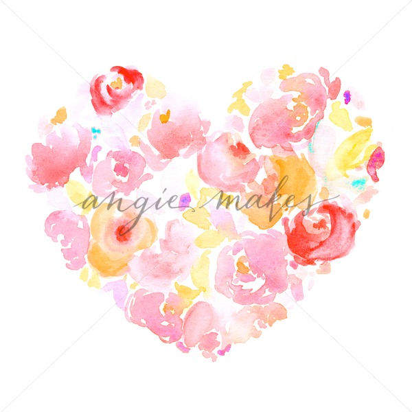 600x600 Stunning Hand Painted Watercolor Floral Heart With Red And Yellow - Watercolor Heart Painting