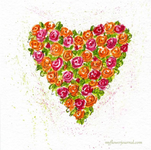 500x498 Watercolor Hearts And Roses - Watercolor Heart Painting