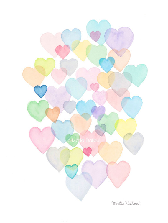 570x756 Watercolor Hearts Painting. Bubble Hearts Art Print. Abstract - Watercolor Heart Painting