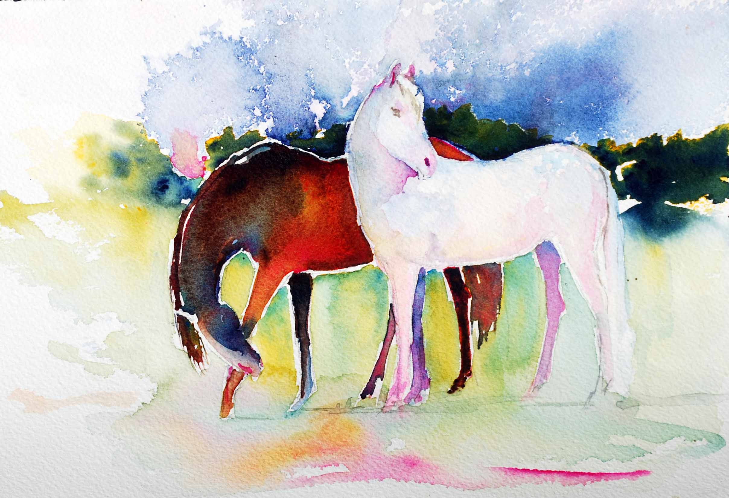 2416x1650 Interlude Late Summer Horse Painting Bright Spirit Studio - Watercolor Horse Painting