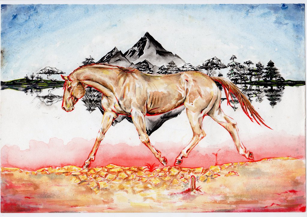 1024x724 Colourful Watercolour Horse Painting By Brunonade - Watercolor Horse Painting