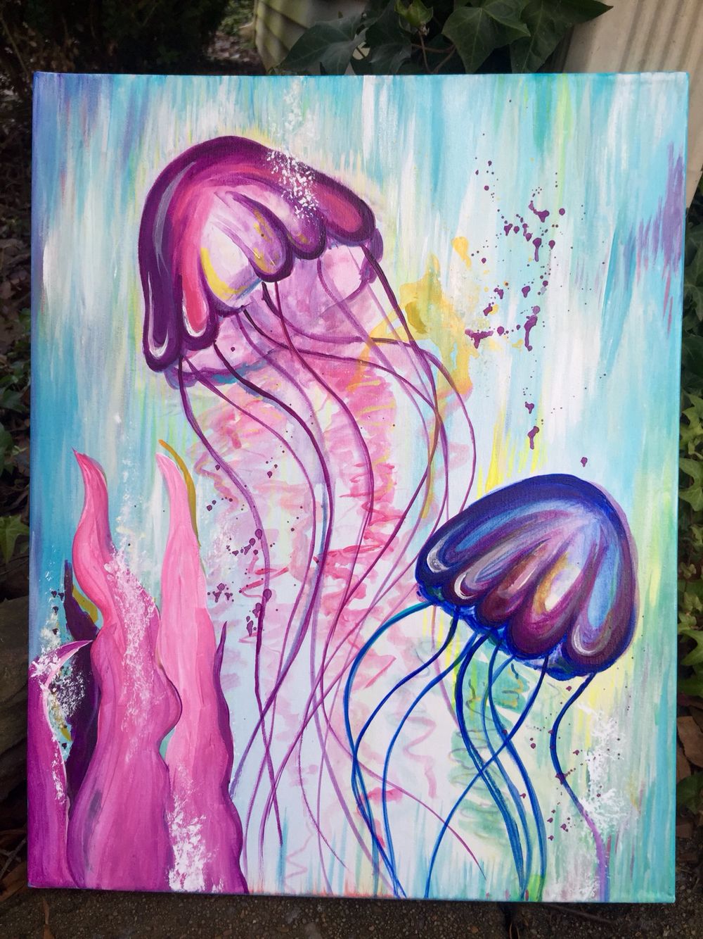 1000x1334 Original Handpainted Acrylicwatercolor Jellyfish Painting 35.00 - Watercolor Jellyfish Painting