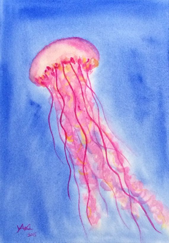 570x818 Original Jellyfish Watercolor Painting By Colorofchlorophyll - Watercolor Jellyfish Painting