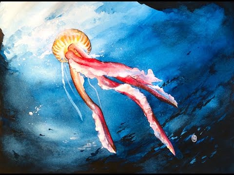 480x360 Watercolor Jellyfish Painting Demonstration - Watercolor Jellyfish Painting