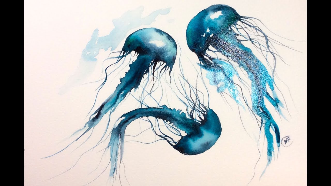 1280x720 Dancing Jellyfish Watercolors Painting Demonstration - Watercolor Jellyfish Painting