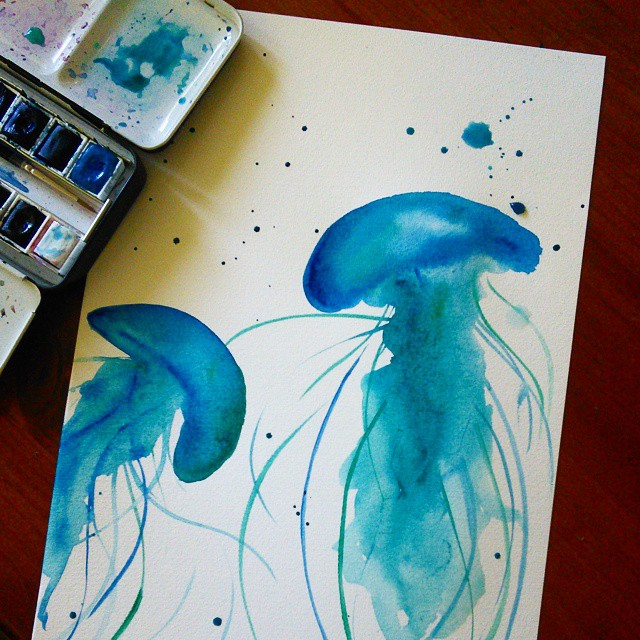 640x640 Watercolour Jellyfish Abstract Painting By Curious By Curious Ruby - Watercolor Jellyfish Painting