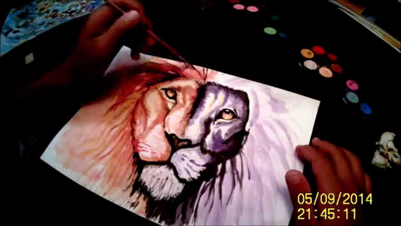 1280x720 Lion Watercolour Painting - Watercolor Lion Painting