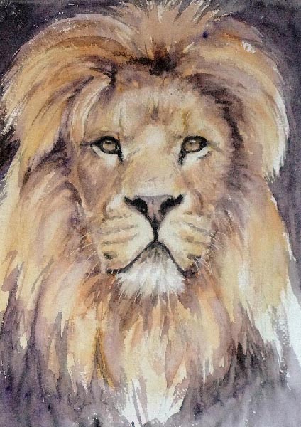 424x600 Lion Watercolour.38 - Watercolor Lion Painting