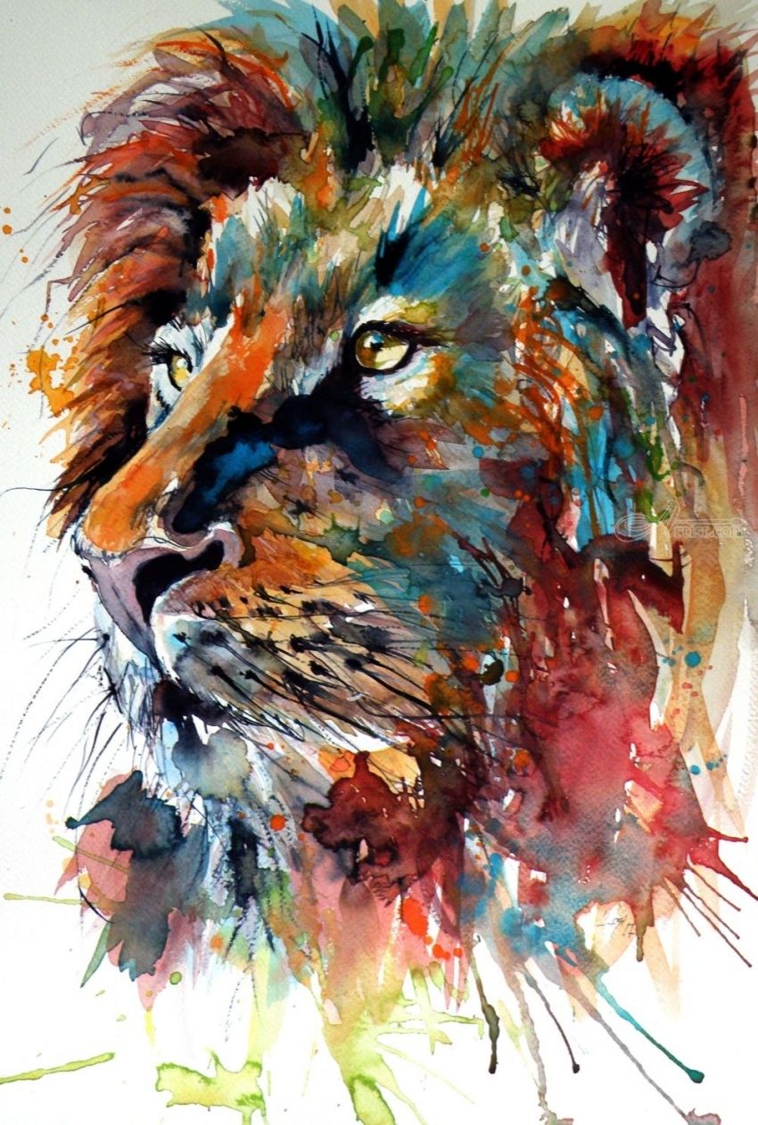 850x1261 Lion Paintings By Kovacs Anna Brigitta - Watercolor Lion Painting