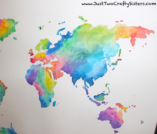 500x428 Diy Watercolor World Map Artwork - Watercolor Map Painting