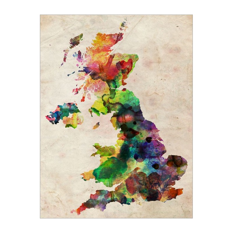 800x800 Great Britain Uk Watercolour Map Art Canvas Print - Watercolor Map Painting